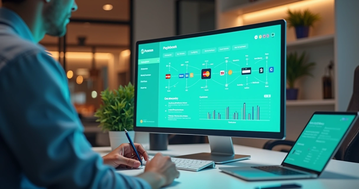 Painel de controle de pagamentos digitais com Pix, cartão e boleto conectados em um único ecossistema 