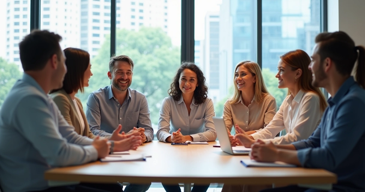 Diverse team in circle conversation creating a sense of psychological safety 