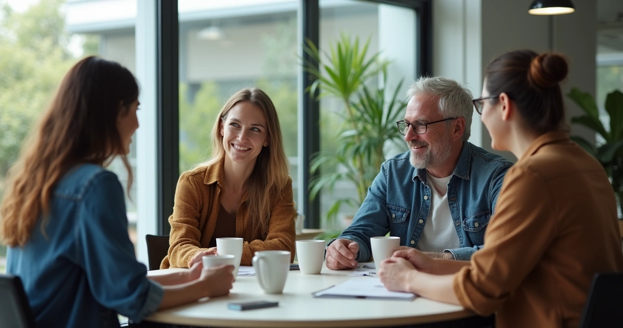 Psychological safety in an office, coworkers sharing ideas without fear 