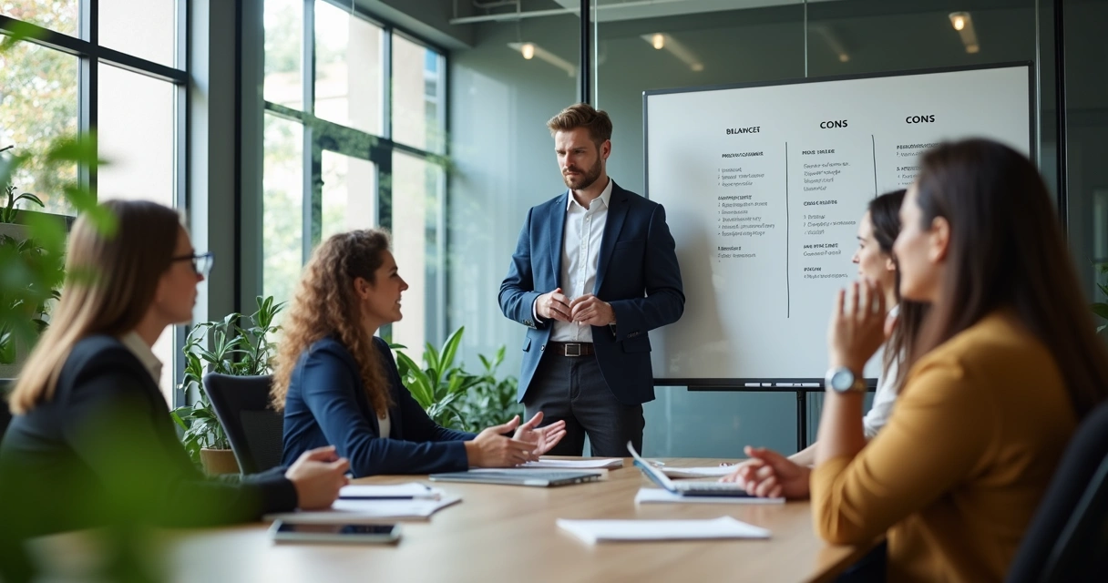 Work team in a calm room with open discussion and visible trust