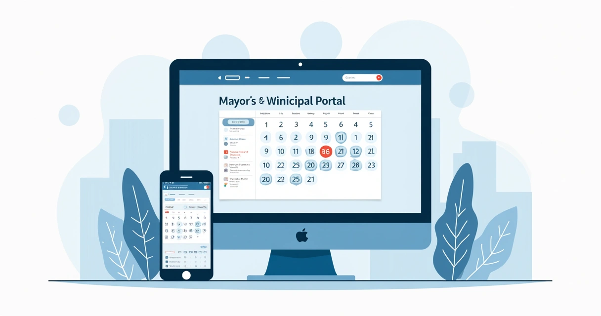 Tela digital mostrando portal da prefeitura com calendário de compromissos públicos do prefeito 