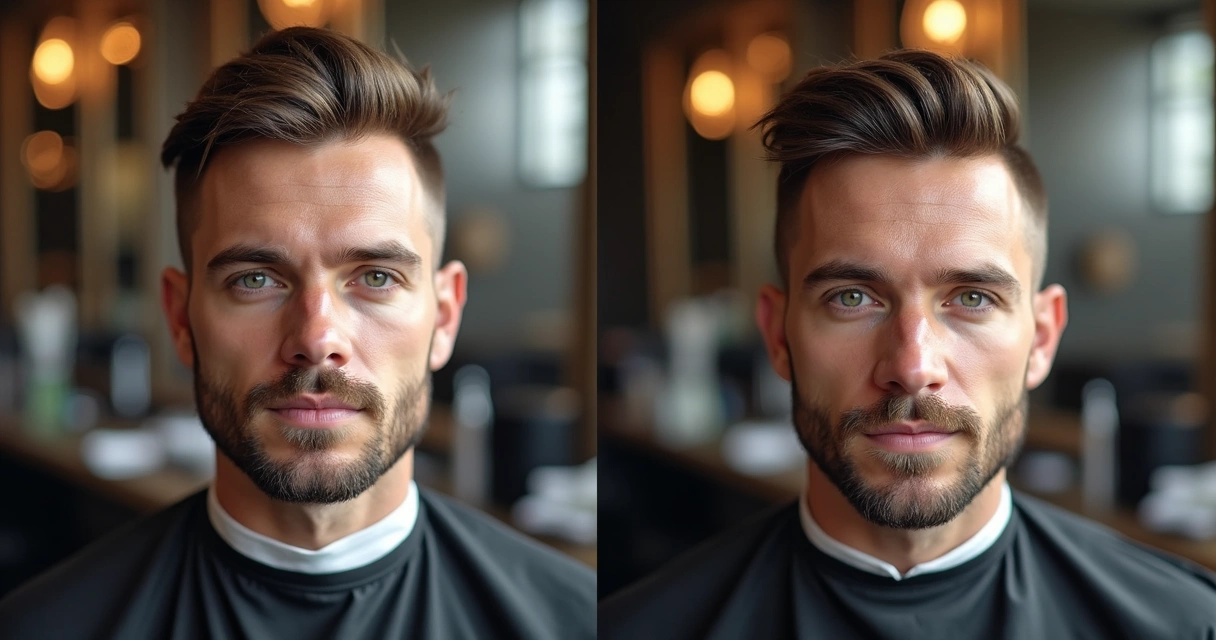 Publicação de barbearia mostrando corte de cabelo masculino