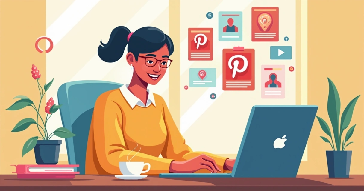 Pessoa publicando pins no Pinterest em um notebook 