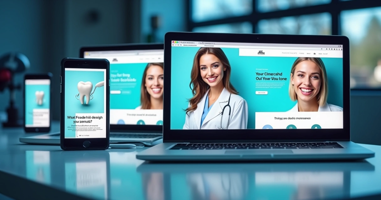 Anúncios digitais de uma clínica odontológica exibidos em dispositivos móveis