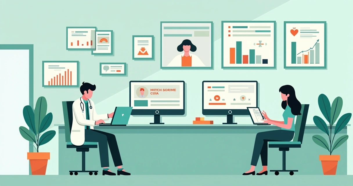 Ilustração de anúncios digitais em computadores em uma clínica 