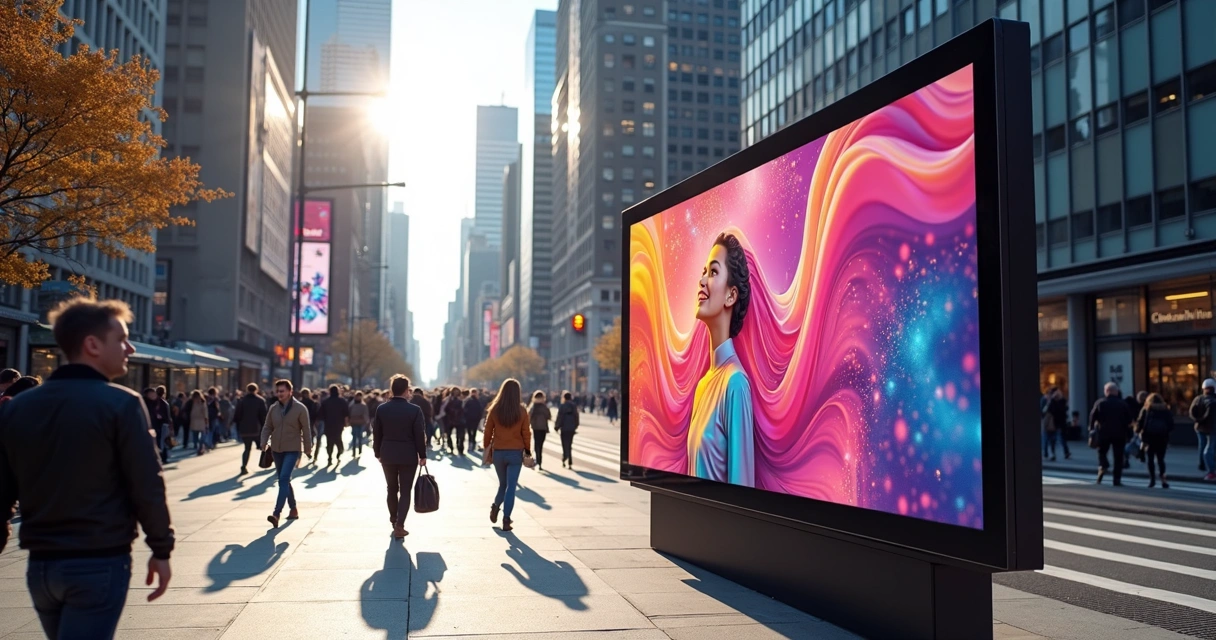 Tela digital em display urbano com anúncio dinâmico em local movimentado 