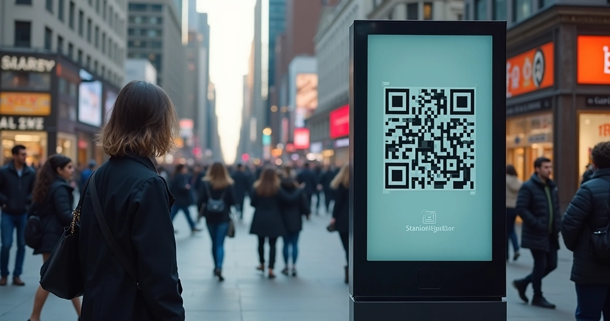 Pessoa interagindo com publicidade DOOH por QR code 
