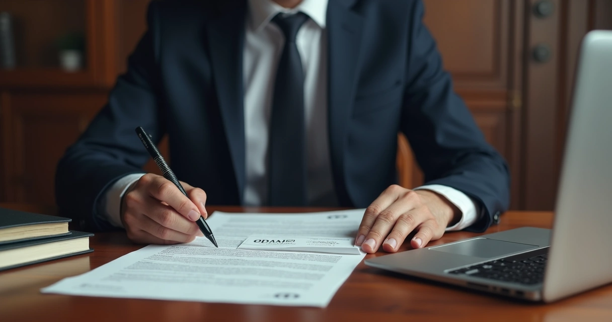 Advogado sentado à mesa analisando normas da OAB em material impresso