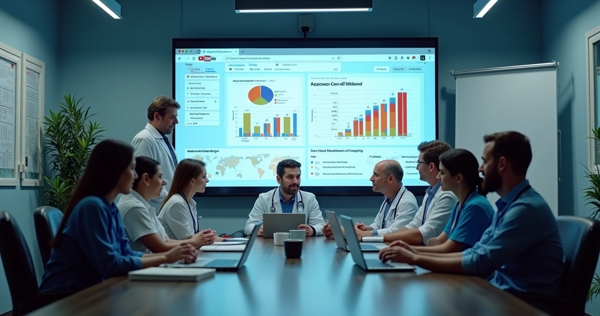 Equipes de profissionais discutindo anúncios para clínicas no YouTube