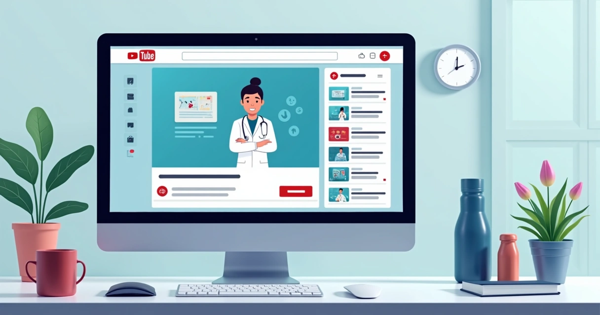 Ilustração de anúncio médico personalizado sendo exibido no YouTube 