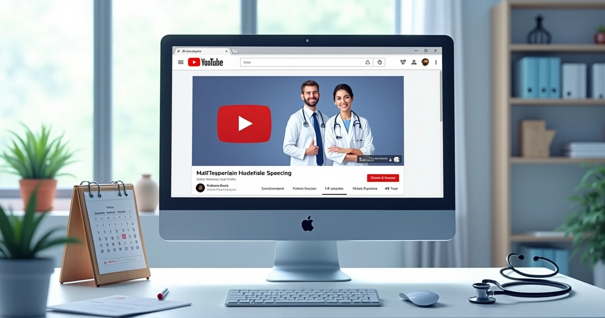Anúncio personalizado de clínica médica exibido na interface do YouTube, com destaque para controles de privacidade. 