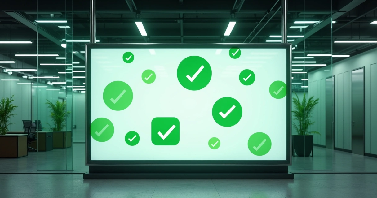 Painel digital mostrando anúncios em ambiente seguro 