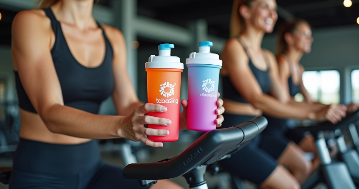 Participantes de aula de spinning recebendo brindes 