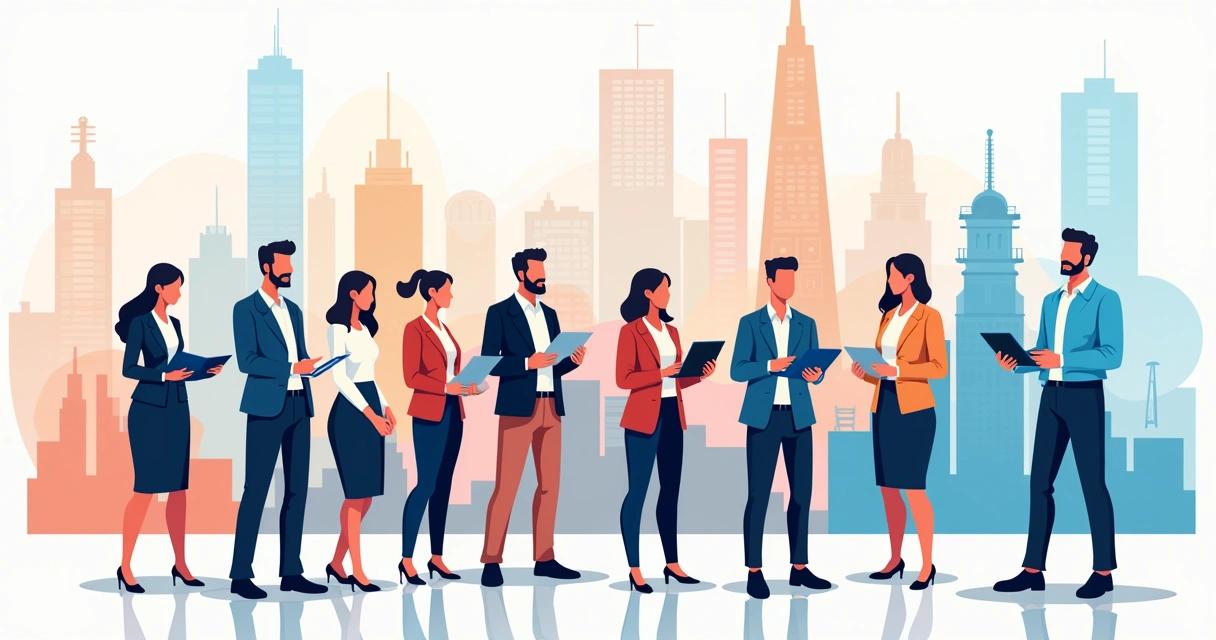 Representação visual do público-alvo B2B com diferentes setores empresariais reunidos 