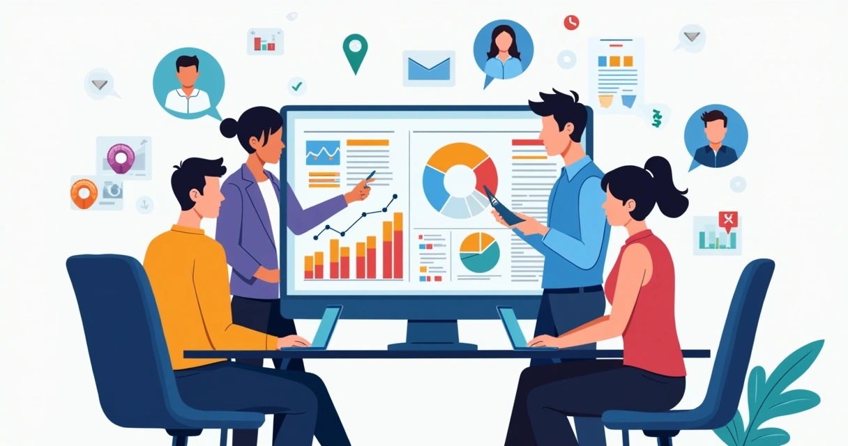 Equipe analisando segmentação de público-alvo no computador 