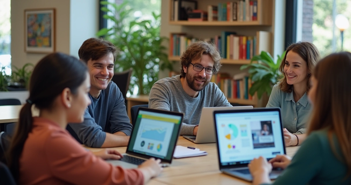 Pessoas olhando para telas enquanto consomem conteúdos educacionais 