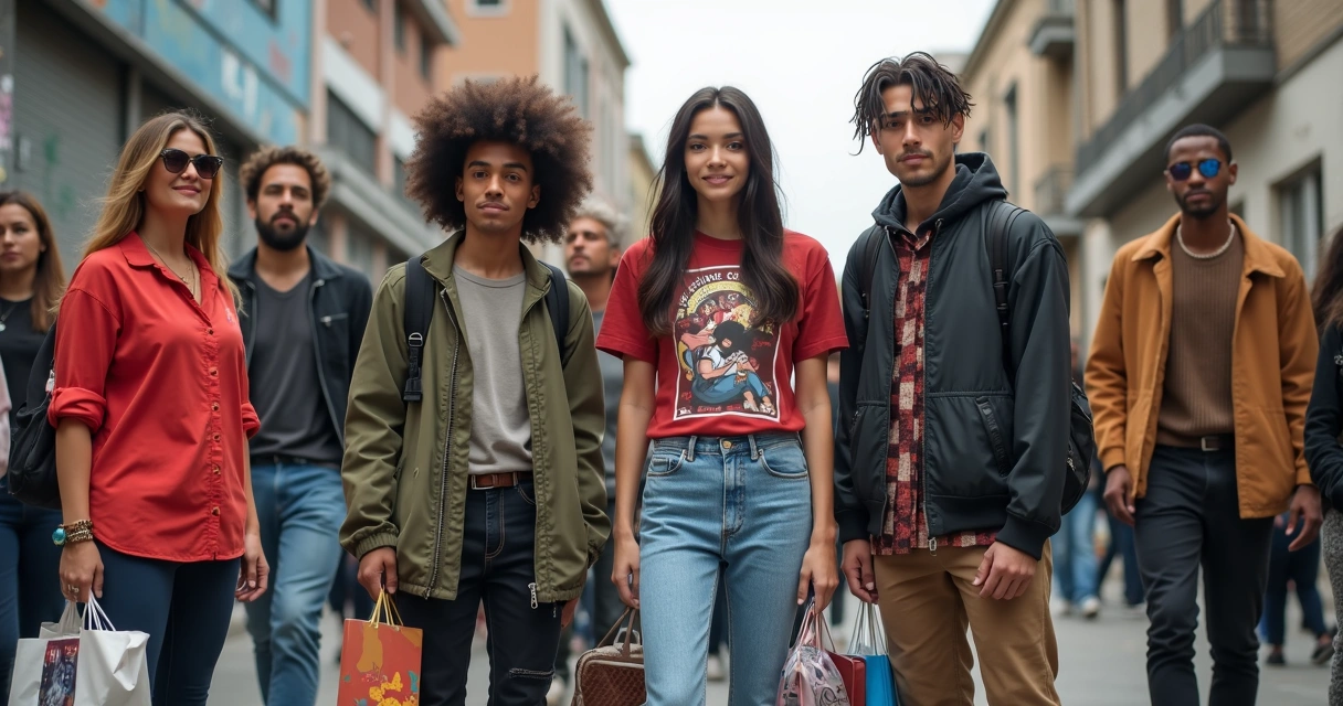 Público diverso vestindo roupas de streetwear em evento urbano 