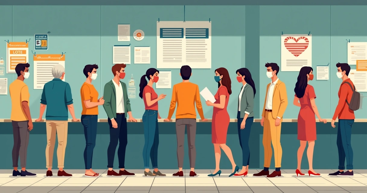 Diversidade de pessoas em fila de votação