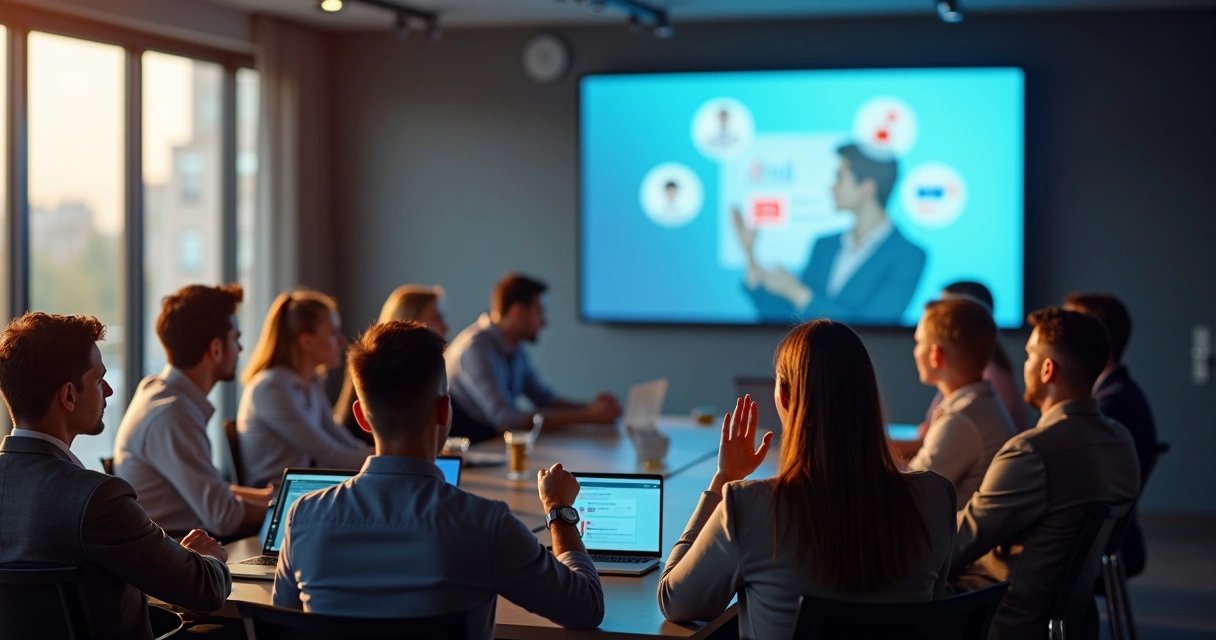 Público de profissionais interagindo em webinar B2B 