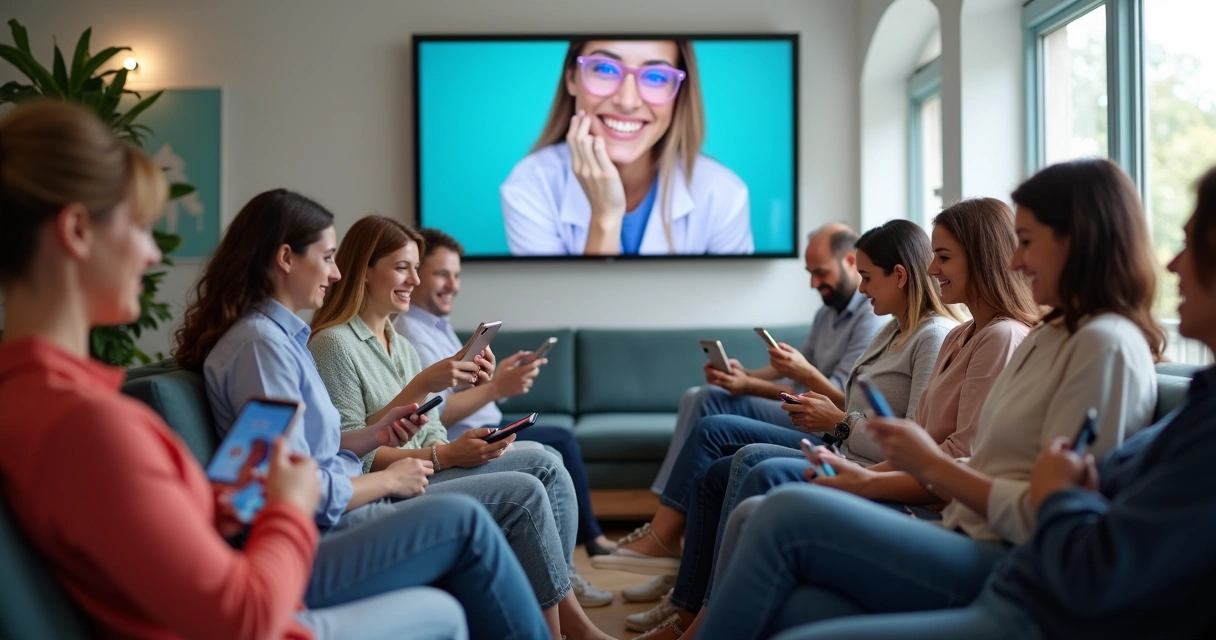 Pessoas utilizando redes sociais em dispositivos móveis 