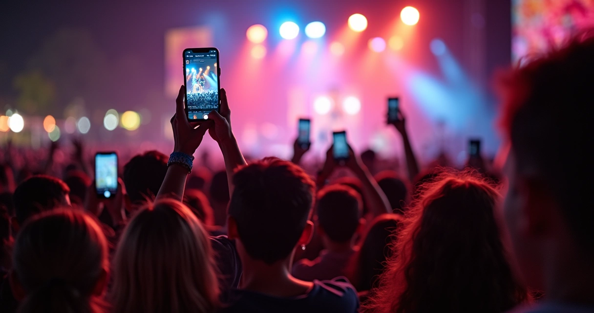 Público usando celulares durante evento cultural