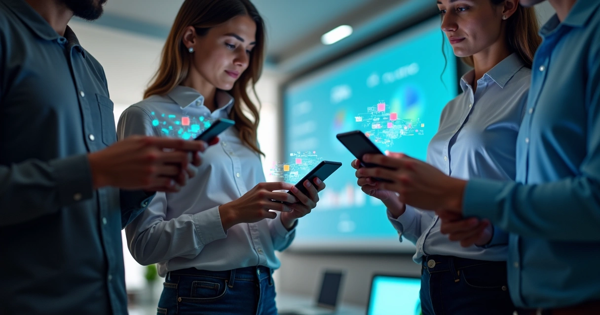 Pessoas usando tablet interagindo com conteúdo técnico digital 