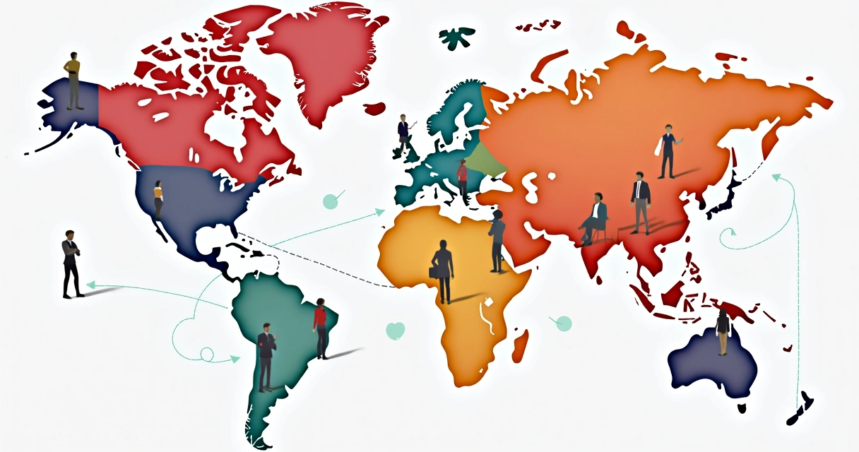 Grupos de pessoas diferentes em áreas marcadas num mapa digital 