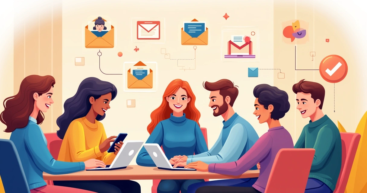 Grupo de pessoas usando diferentes dispositivos em ambiente digital 