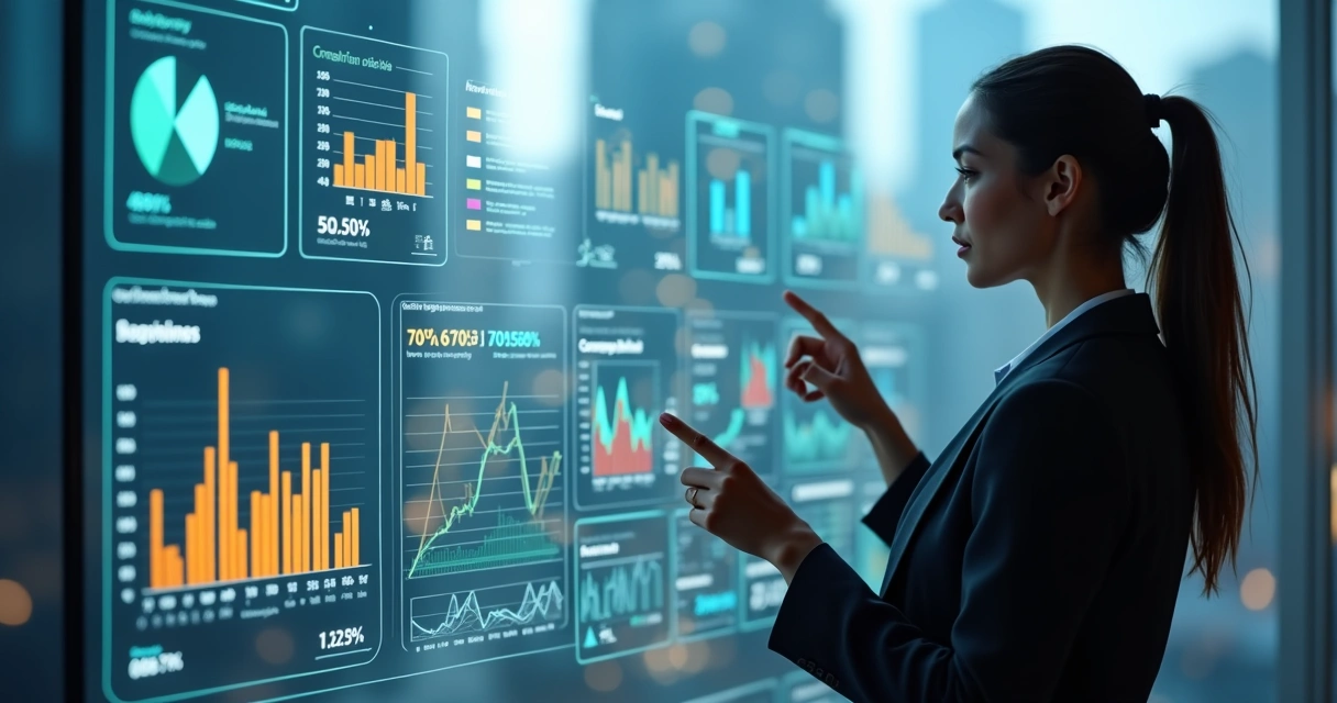 Gestora de marketing mostrando gráficos com dados personalizados 