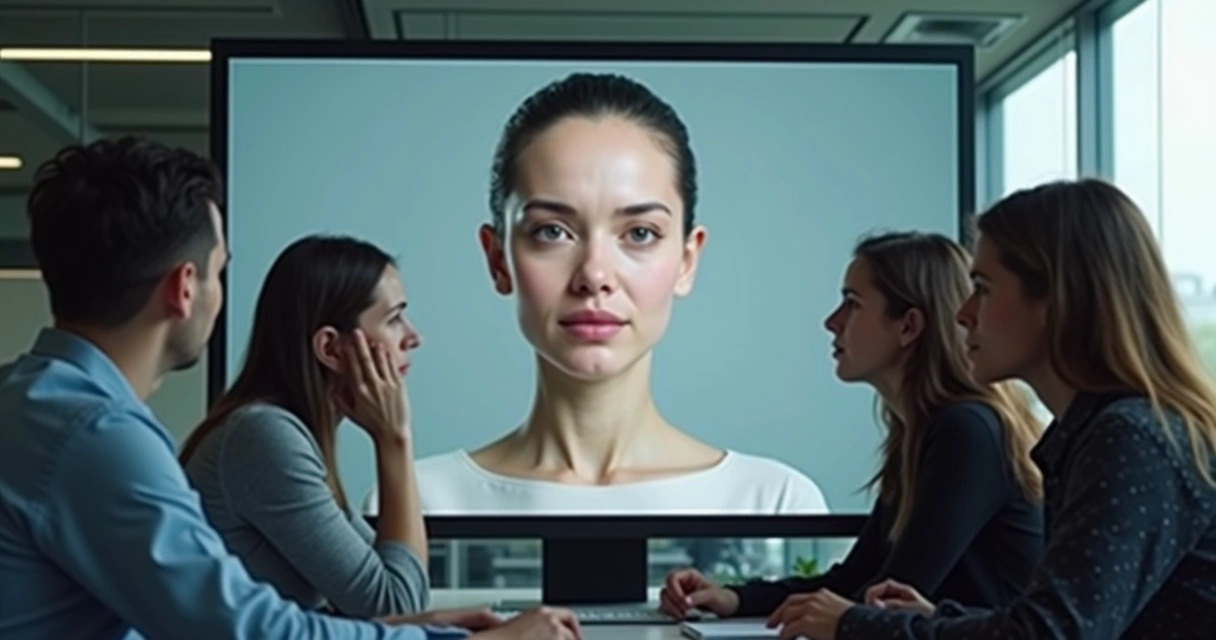 Pessoas analisando imagem em tela com expressão de estranhamento