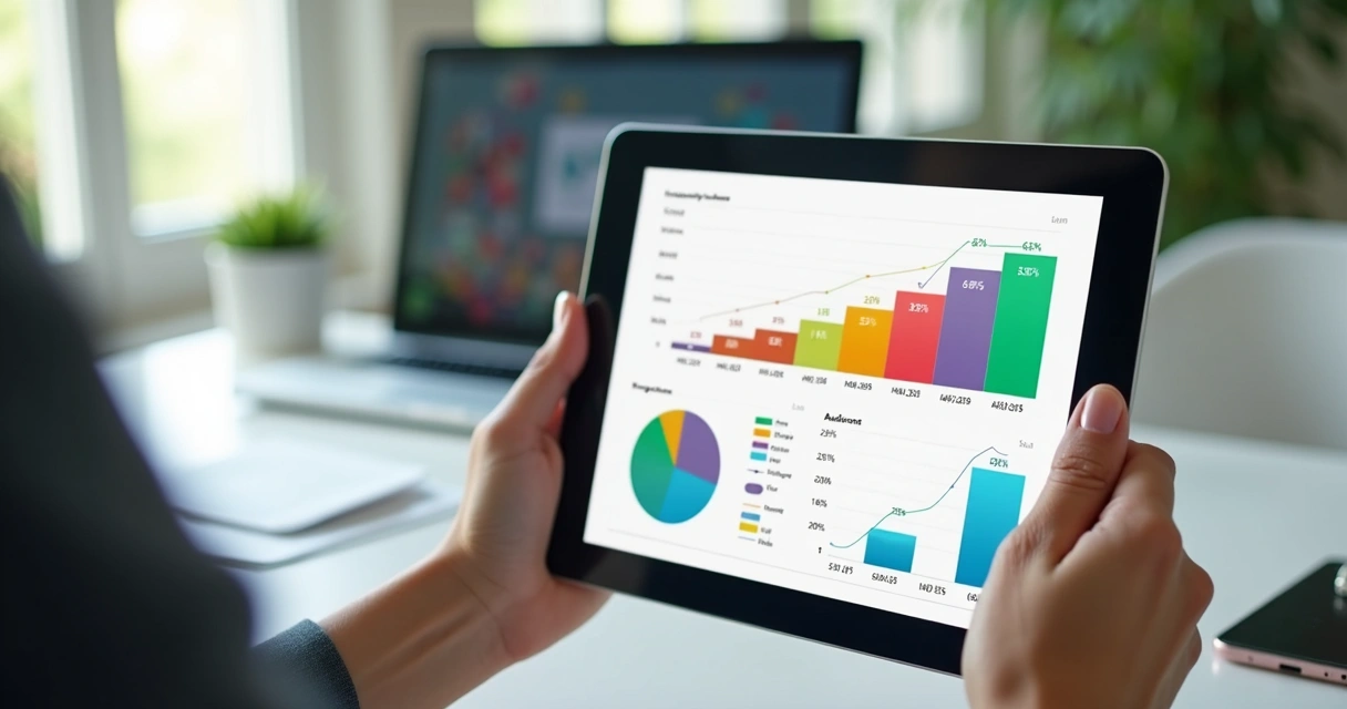 Pessoa analisando gráficos de audiência segmentada em um tablet 