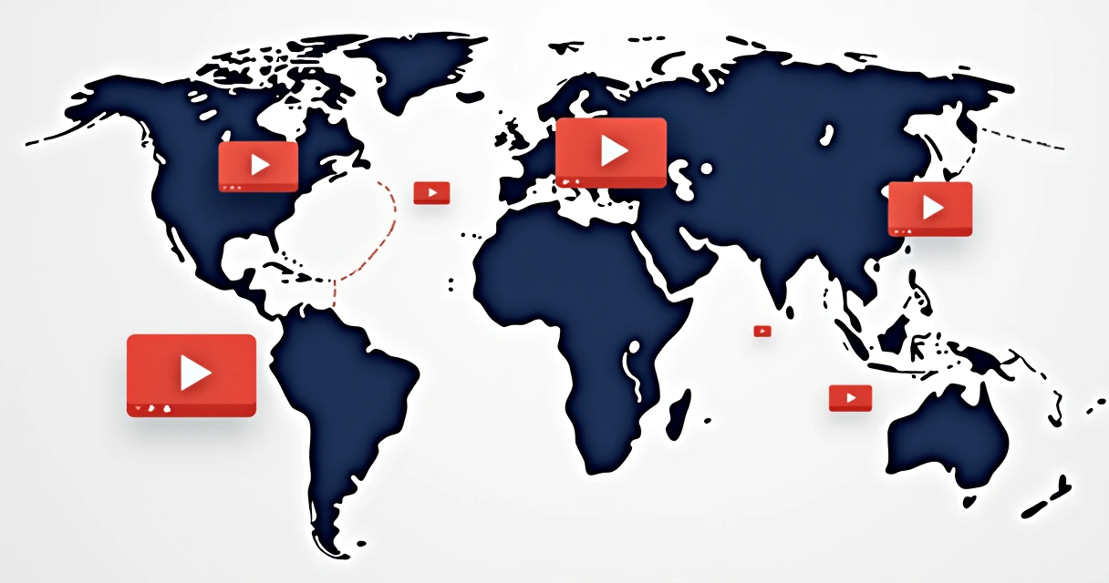 Mapa colorido com vídeos do YouTube sendo assistidos em vários países 
