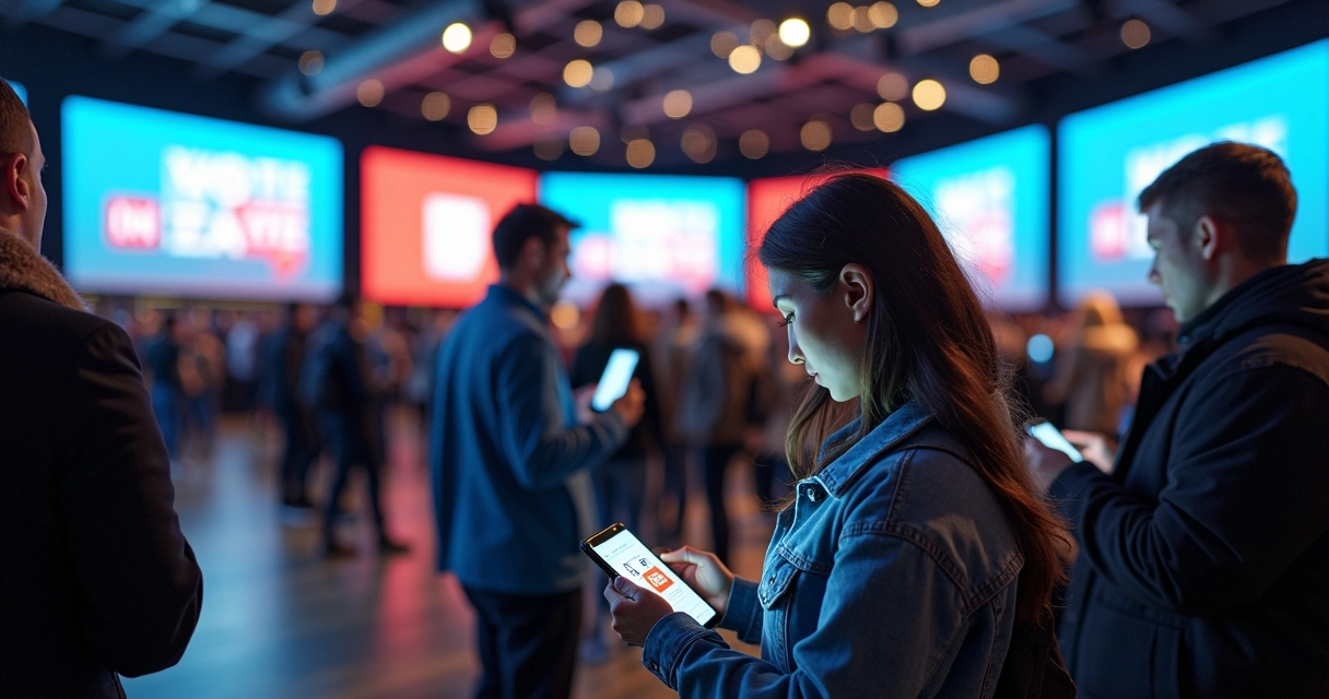 Grupo de pessoas votando em seus celulares 