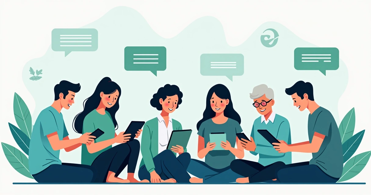 Pessoas de diferentes idades usando dispositivos digitais em um ambiente coletivo 