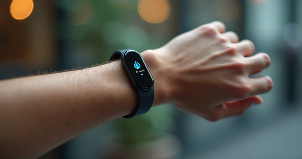 Pulseira fitness digital emitindo alerta vibratório no pulso de uma pessoa