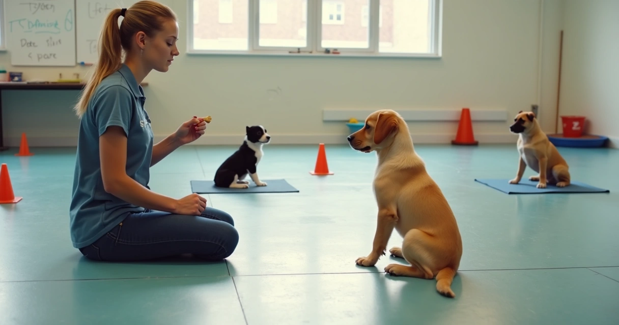Puppy practicing sit in small group class