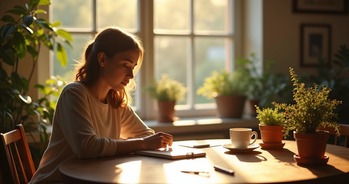 Person enjoying a morning routine with sunlight through window 