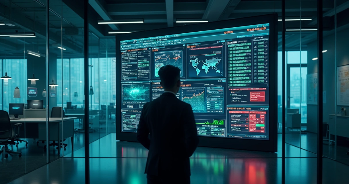 Painel de monitoramento de segurança cibernética com gráficos e códigos