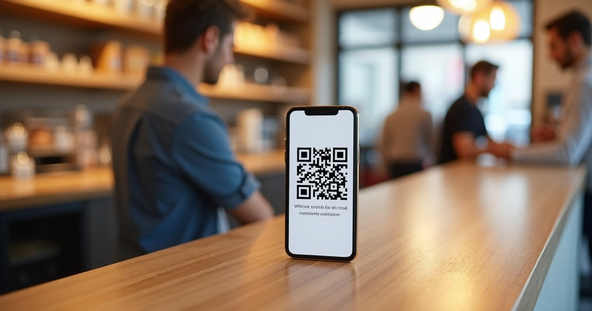 Exemplo de QR Code Pix no balcão de um pequeno negócio 