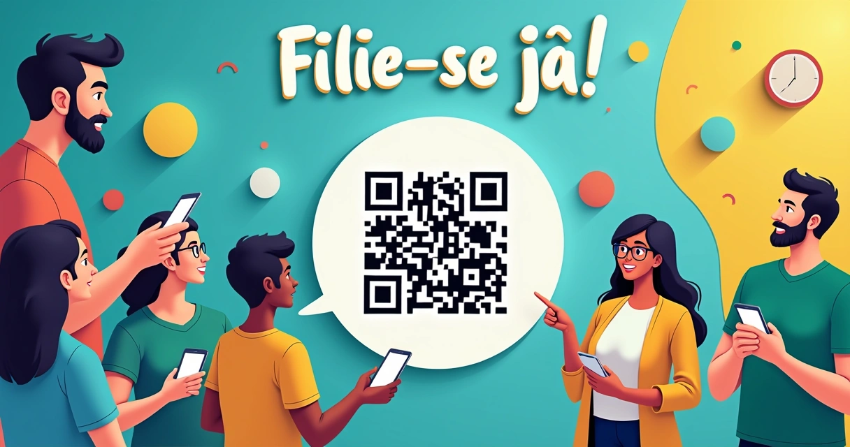 Cartaz de campanha exibindo QR code para filiação partidária