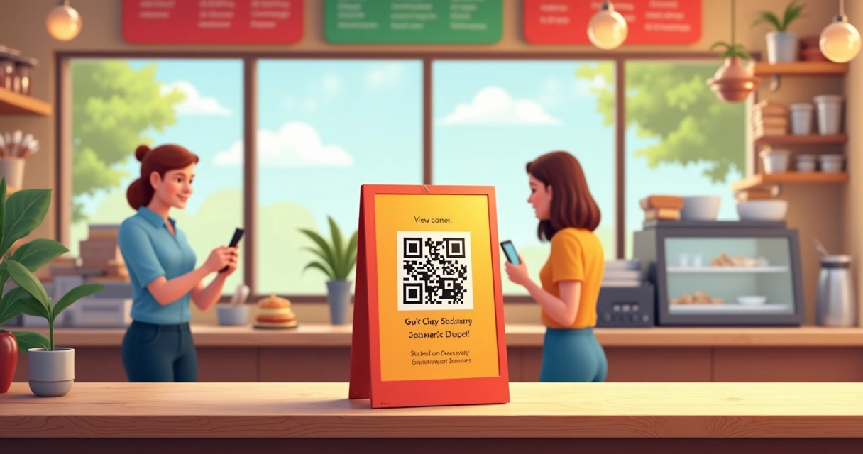 Display com QR code para campanha de marketing em restaurante