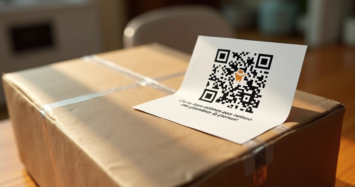 Cartão com QR code sobre embalagem de comida pronta