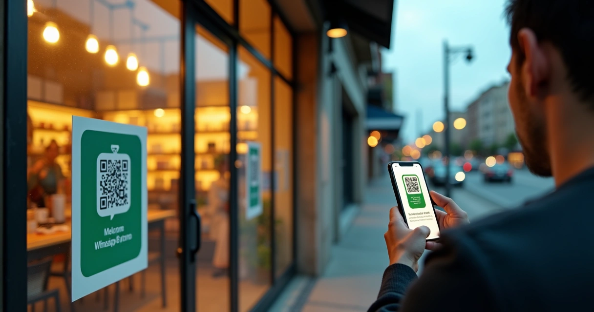 Cliente escaneando QR code em vitrine para conversar no WhatsApp 