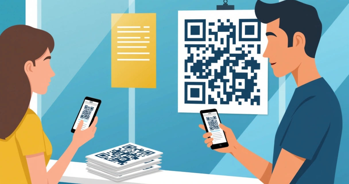 Cartaz com QR code na vitrine e panfleto 