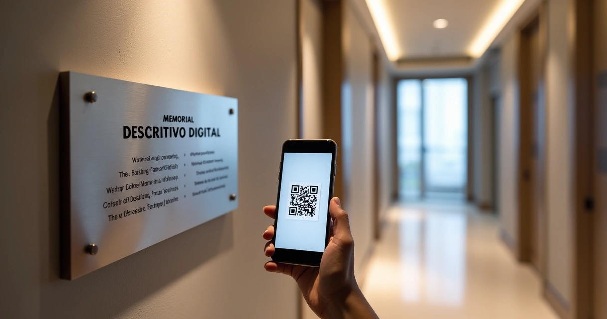 QR code em área comum com acesso ao memorial descritivo. 