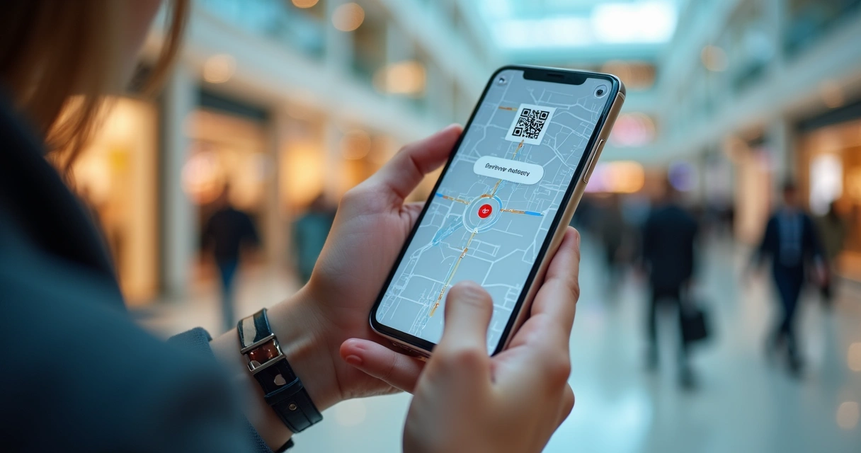 Pessoa usando o celular para escanear QR code em shopping 