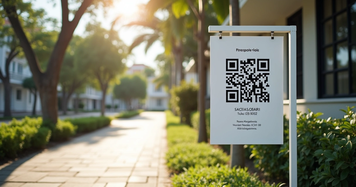 Placa de imóvel com QR code na calçada