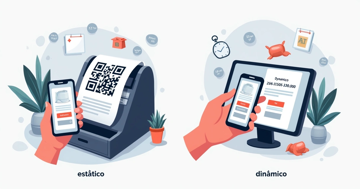 Comparison between static and dynamic QR codes, showing different usage scenarios 