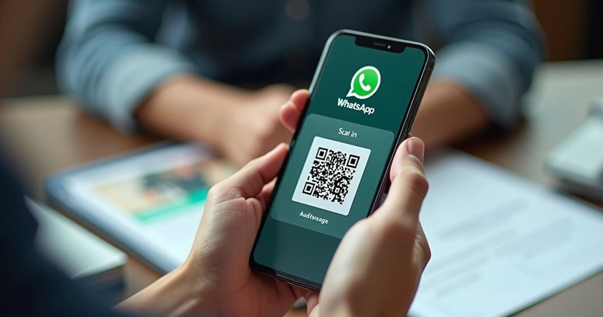 Pessoa escaneando QR code com smartphone para abrir conversa no WhatsApp 