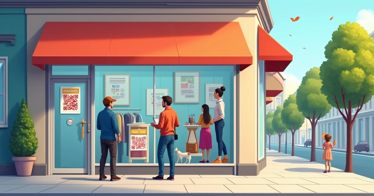 Adesivo de QR Code para catálogo digital colado em vitrine de loja 